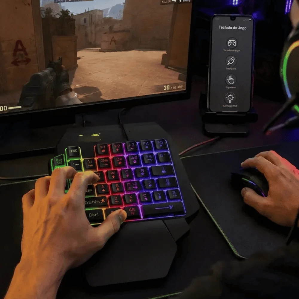 Imagem 5 de 5 do produto Teclado Gamer Semimecânico Uma Mão RGB Eletromex El-2109 Usb Preto