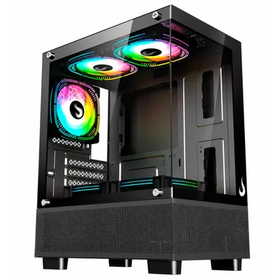 Gabinete Gamer Rise Mode Crystal Glass 02, Mid Tower, Sem Fan, Preto - Rm-ca-cy-02-fb