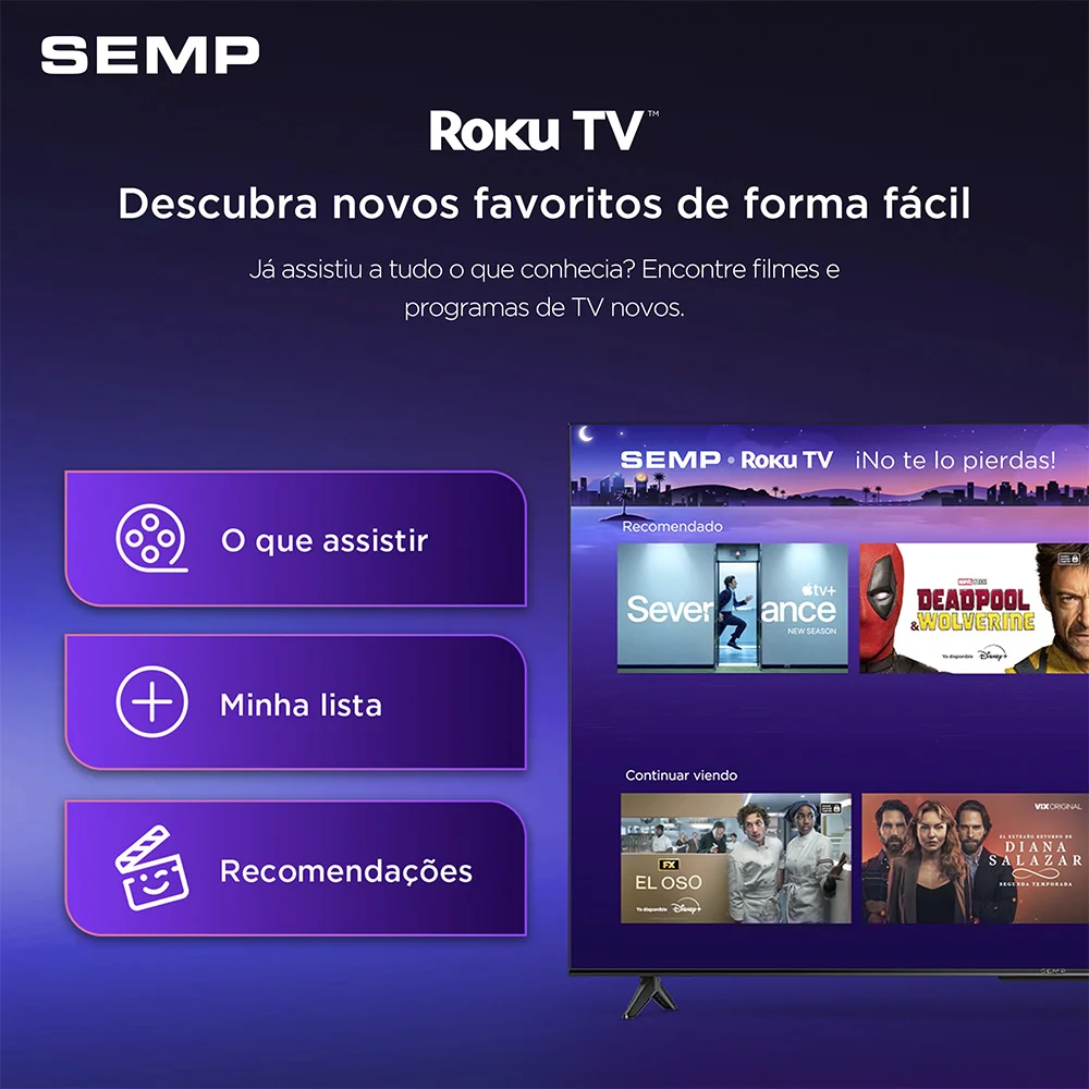 Imagem 4 de 5 do produto Smart TV Semp 55 Polegadas LED 4K S62R Roku TV Wi-Fi HDR10 Dolby Audio Brilho até 270 Nits 55S62R