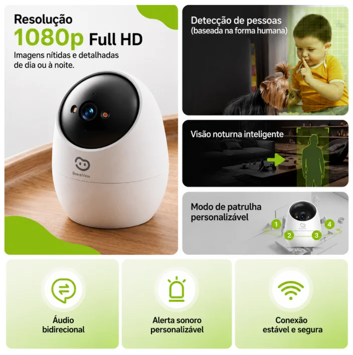Imagem 4 de 5 do produto Câmera De Segurança Beansview Bv-d210 1080p Wi-fi 360° Ptz Visão Noturna 512gb