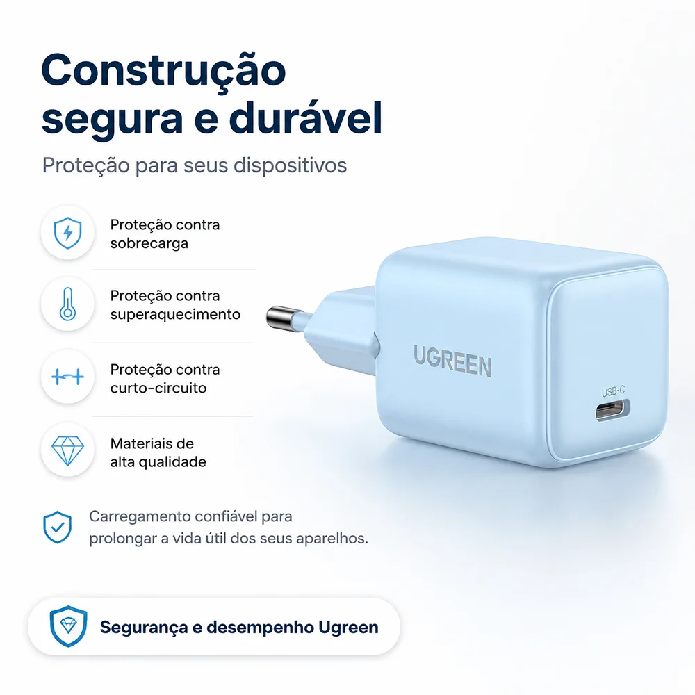 Imagem 4 de 5 do produto Ugreen Carregador Mini 20w Pd Gan Tech Azul