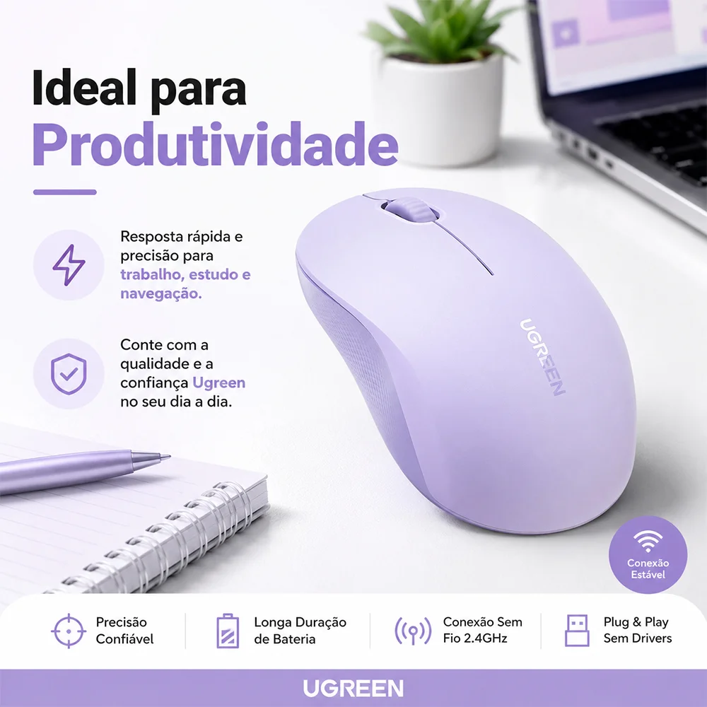 Imagem 3 de 5 do produto Ugreen Mouse Multi-mode Sem Fio Roxo 65626