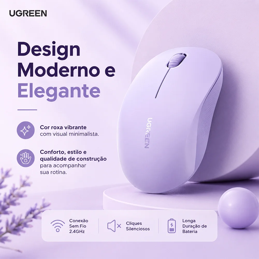 Imagem 4 de 5 do produto Ugreen Mouse Multi-mode Sem Fio Roxo 65626