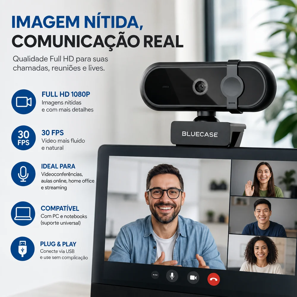 Imagem 2 de 4 do produto Webcam 1080p Full Hd 30 Fps PC Notebook Videoconferência