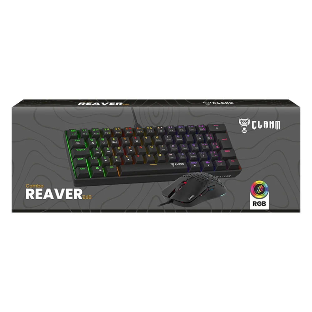 Imagem 5 de 5 do produto Kit Teclado Mecânico 60% E Mouse Gamer Ultra Leve Kit Night Reaver Duo RGB Clanm