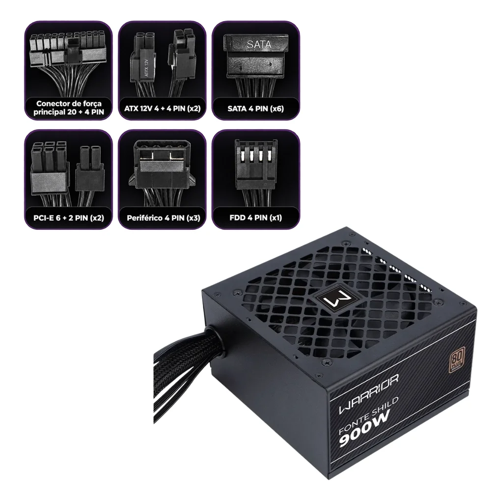 Imagem 2 de 5 do produto Fonte Gamer Shild 900w 80 Plus Bronze Pfc At Preto Multi