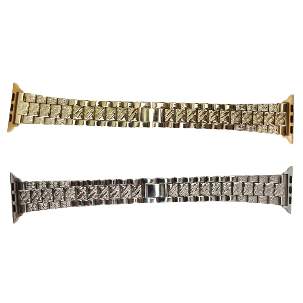 Pulseira Smartwatch Kit 2 Pulseiras Luxo Pedra Strass Smartband Aço 3 Elos Inteligente