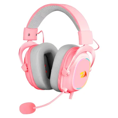 Headset Gamer Redragon Zeus X H510p-RGB Usb 7.1 Surround Driver 53mm Microfone Removível Rosa