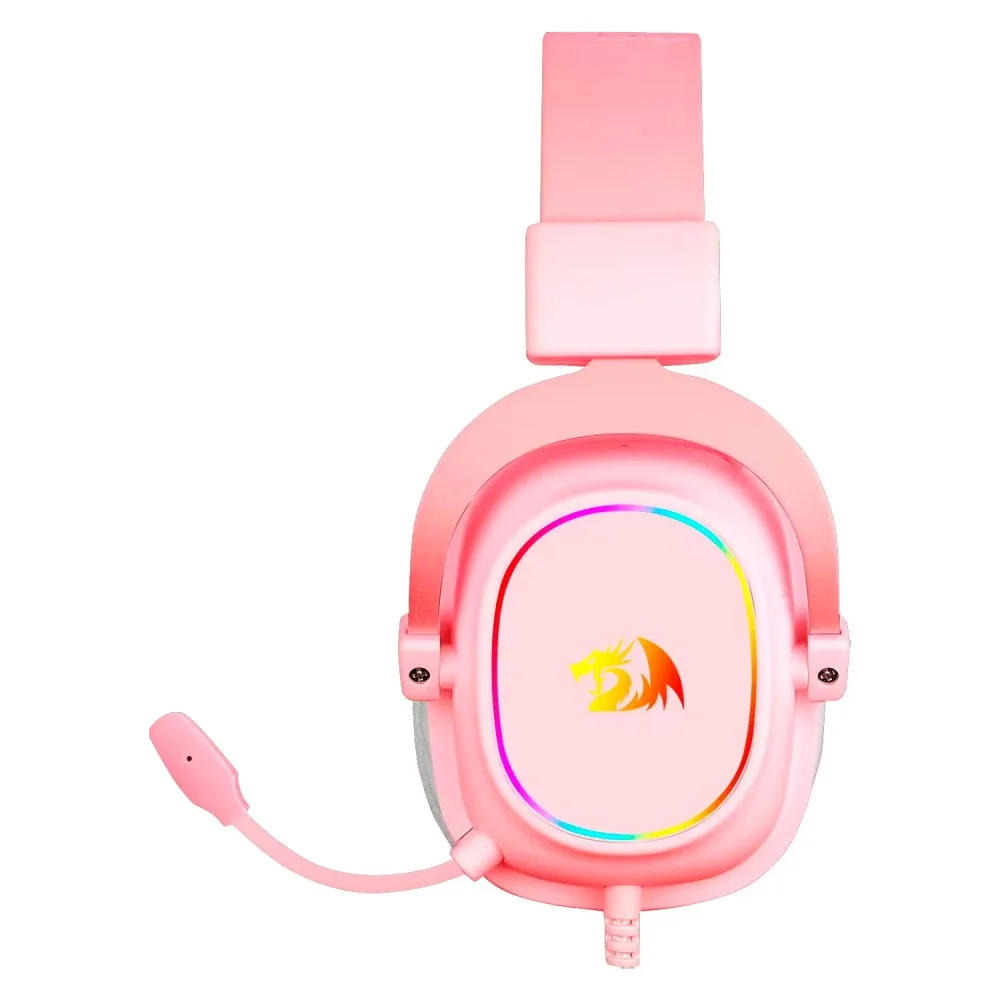 Headset Gamer Redragon Zeus X H510p-RGB Usb 7.1 Surround Driver 53mm Microfone Removível Rosa