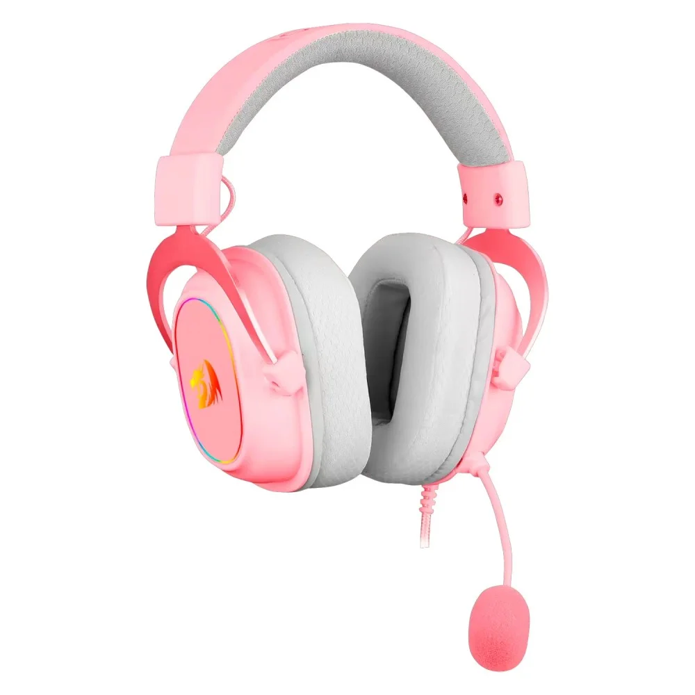 Headset Gamer Redragon Zeus X H510p-RGB Usb 7.1 Surround Driver 53mm Microfone Removível Rosa