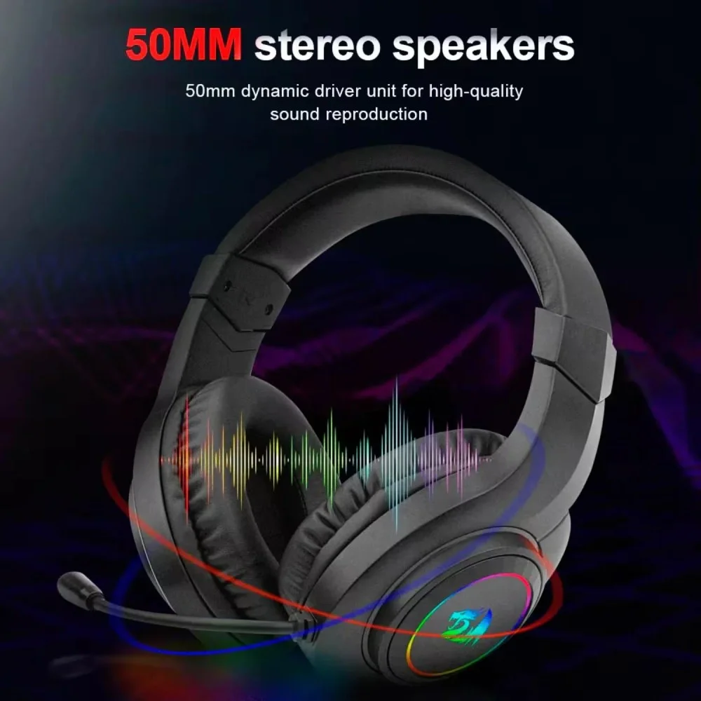 Imagem 4 de 5 do produto Headset Gamer Redragon Hylas H260-RGB P2 3.5mm Com Microfone Iluminação LED Preto Áudio Estéreo Confortável