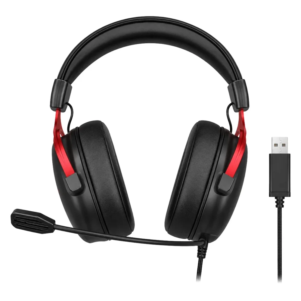 Headset Gamer Qcy Heroad Vn200 Pro Bh25h7gma Usb 7.1 Microfone Retrátil LED RGB Preto E Vermelho Headset Gamer Qcy Heroad Vn200 Pro Bh25h7gma Usb 7.1 Microfone Retrátil LED RGB Preto E Vermelho