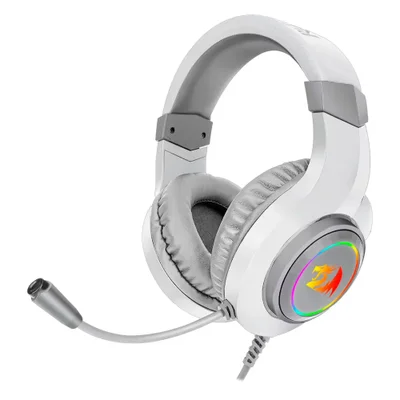 Headset Gamer Redragon Hylas H260w-RGB P2 3.5mm Branco Iluminação LED Microfone Ajustável Confortável PC Console