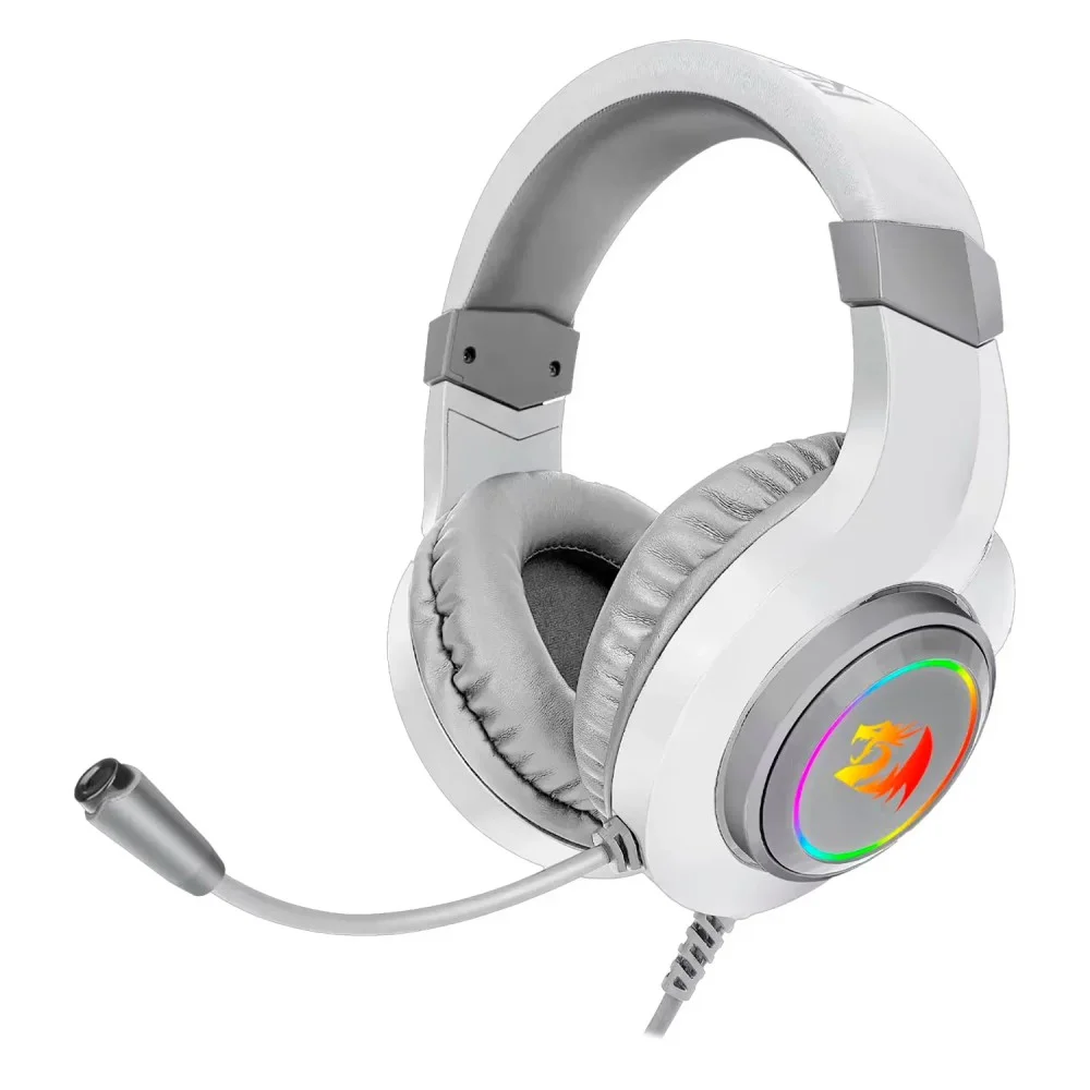 Headset Gamer Redragon Hylas H260w-RGB P2 3.5mm Branco Iluminação LED Microfone Ajustável Confortável PC Console Headset Gamer Redragon Hylas H260w-RGB P2 3.5mm Branco Iluminação LED Microfone Ajustável Confortável PC Console