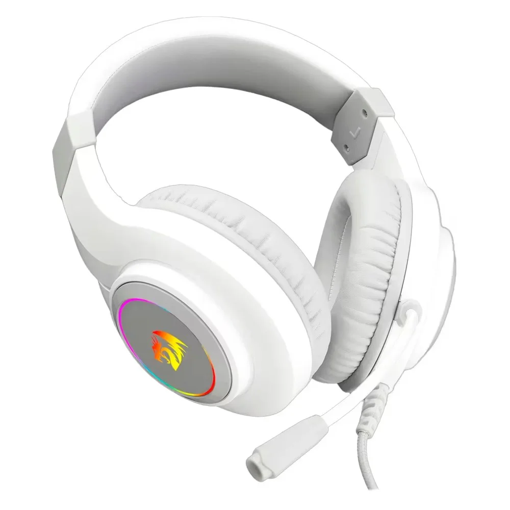Headset Gamer Redragon Hylas H260w-RGB P2 3.5mm Branco Iluminação LED Microfone Ajustável Confortável PC Console Headset Gamer Redragon Hylas H260w-RGB P2 3.5mm Branco Iluminação LED Microfone Ajustável Confortável PC Console