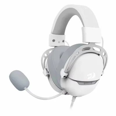 Headset Gamer Redragon Aurora H376wg Usb Branco Iluminação RGB Microfone Ajustável Confortável PC Console