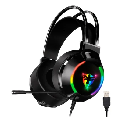 Headset Gamer Satellite Ae-304 RGB Usb Preto Áudio 7.1 Virtual Microfone Retrátil Confortável PC LED