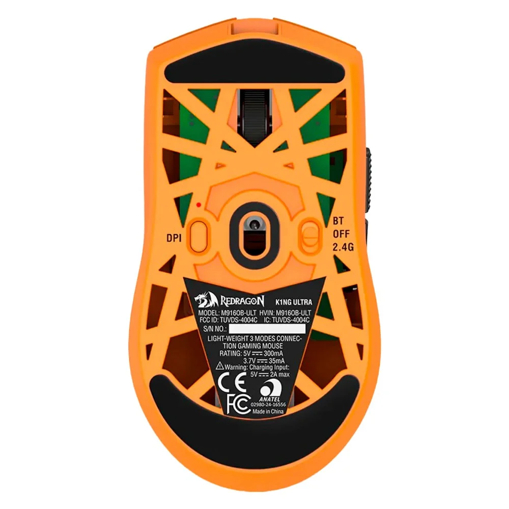 Mouse Gamer Redragon King Ultra M916ob-ult 30000 Dpi Sem Fio RGB Tri-mode Leve Laranja