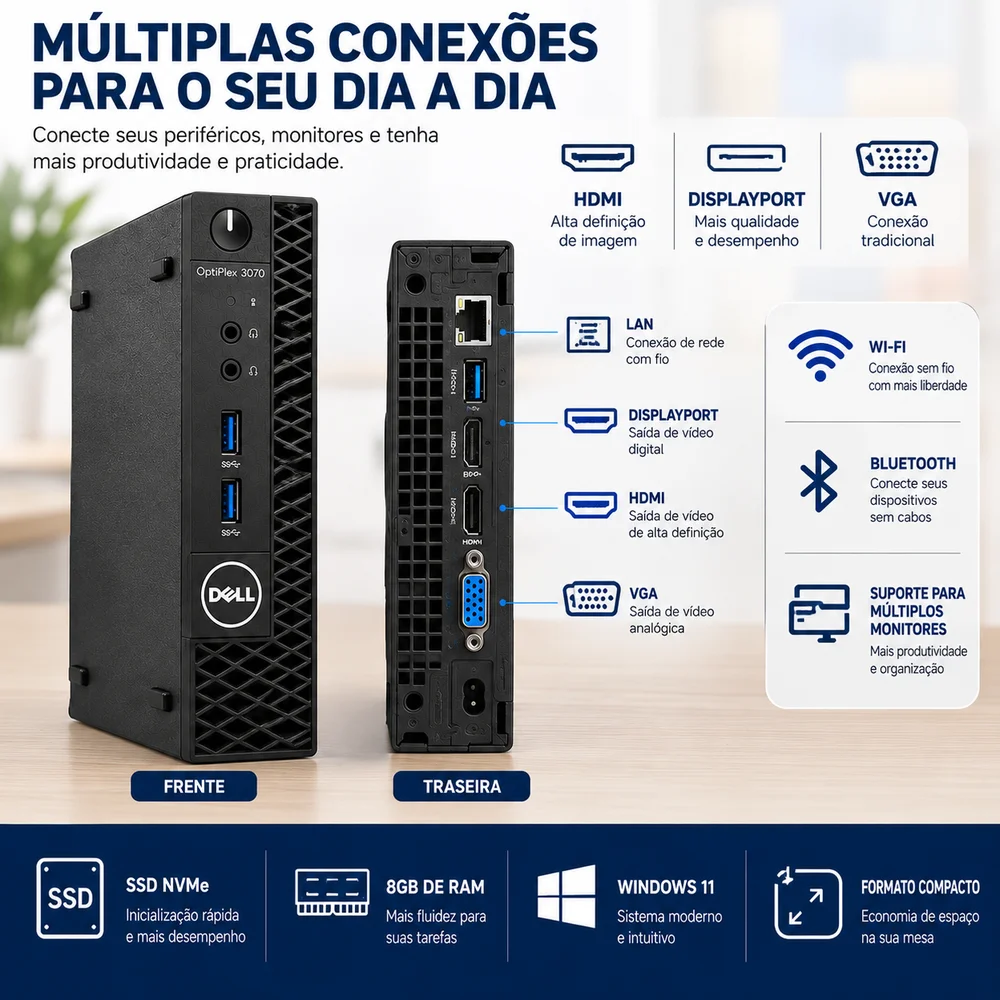 Mini PC Dell Optiplex 3070 i3 8 8GB Nvme 128GB