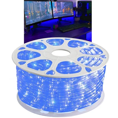 Fita LED Smd Azul Rolo 100 Metros Dupla Face Iluminaçao Perfil Sanca Gesso Decoraçao Sala Quarto Recepçao Loja Casa Gamer Ambiente Interno Multiuso
