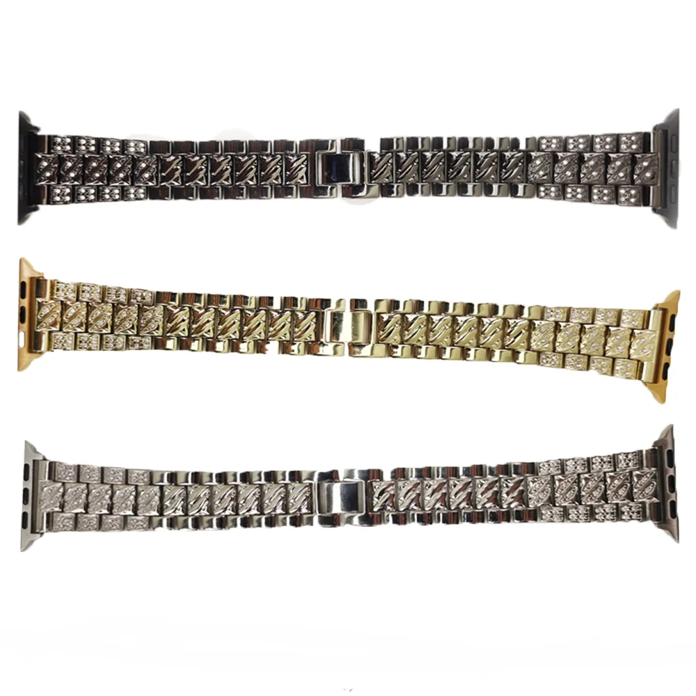 Pulseira Smartwatch Kit 3 Pulseiras Luxo Pedra Strass Smartband Aço 3 Elos Inteligente