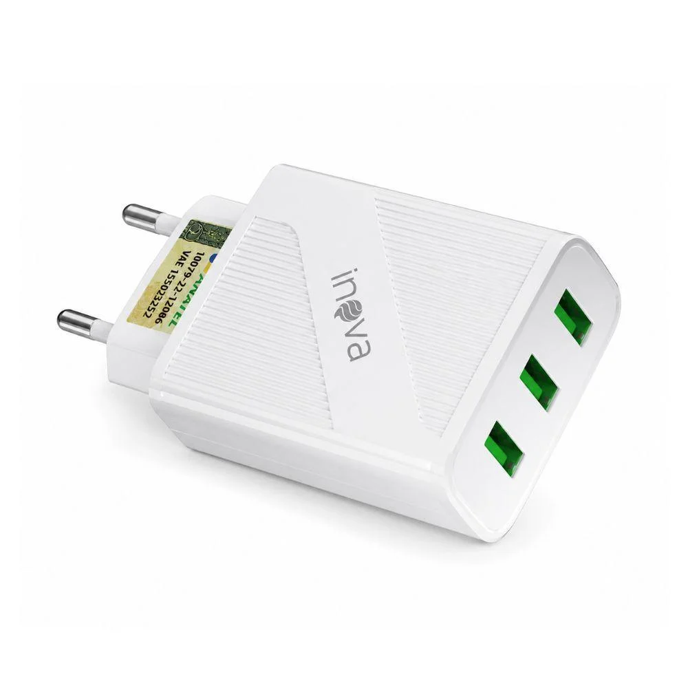 Carregador De Parede Usb Inova Car-3250 Com 3 Entradas Usb Turbo 5.1a Bivolt Branco Carregador De Parede Usb Inova Car-3250 Com 3 Entradas Usb Turbo 5.1a Bivolt Branco