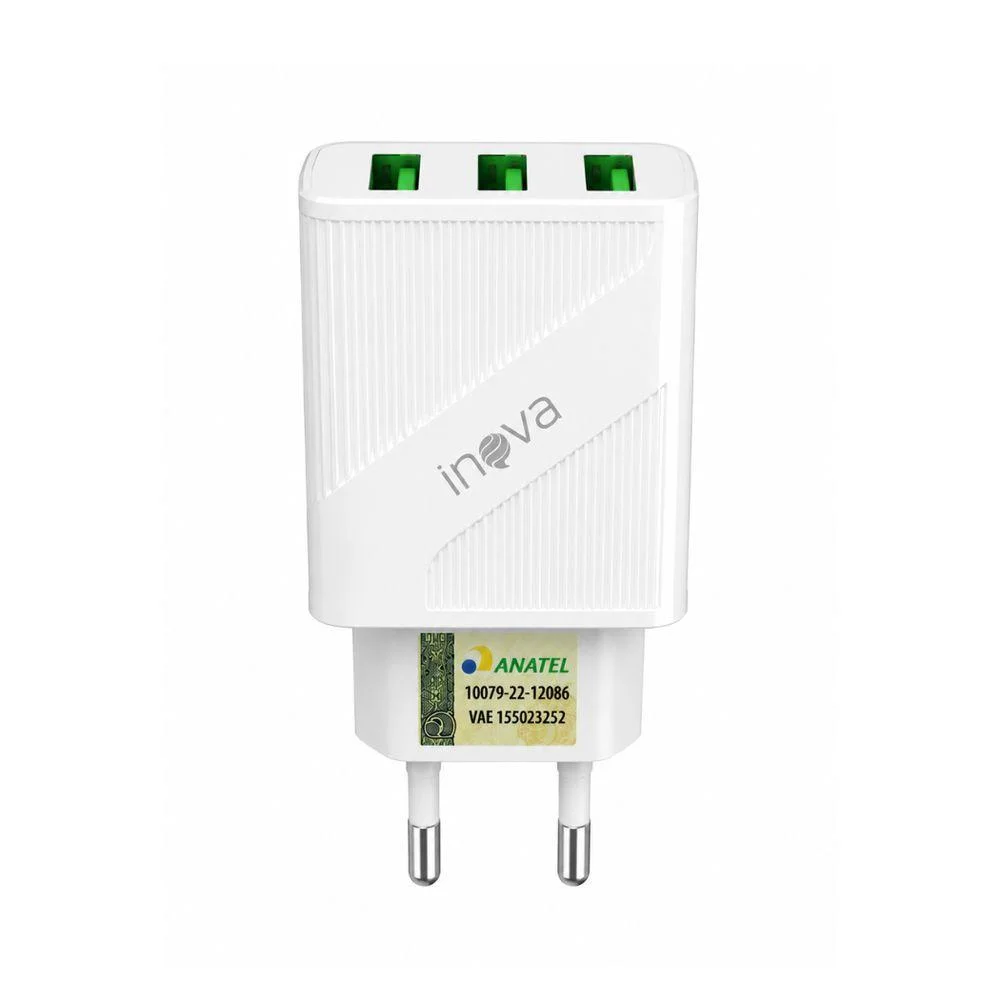 Carregador De Parede Usb Inova Car-3250 Com 3 Entradas Usb Turbo 5.1a Bivolt Branco Carregador De Parede Usb Inova Car-3250 Com 3 Entradas Usb Turbo 5.1a Bivolt Branco