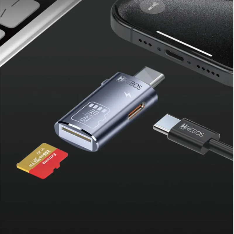 Imagem 2 de 5 do produto Adaptador Otg Ad-231c Type-c Para Micro Sd + Type-c 3.1 Leitor De Cartão E Transferência De Dados Para Smartphone