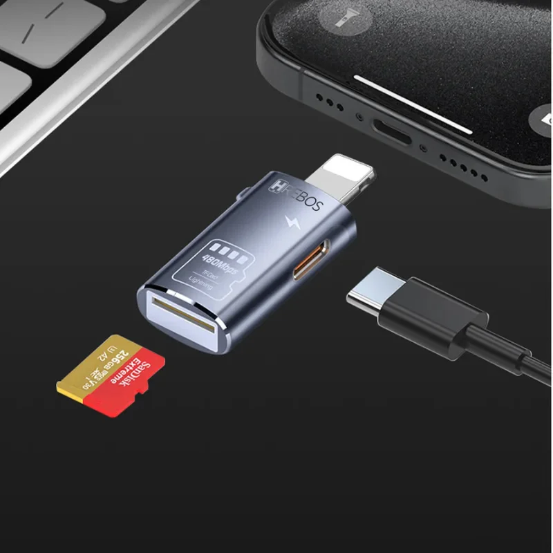 Imagem 4 de 5 do produto Adaptador Otg Hrebos Ad-231i Lightning Premium 480 Mbps | Transferência De Dados Rápida Compatível Com Iphone E Ipad