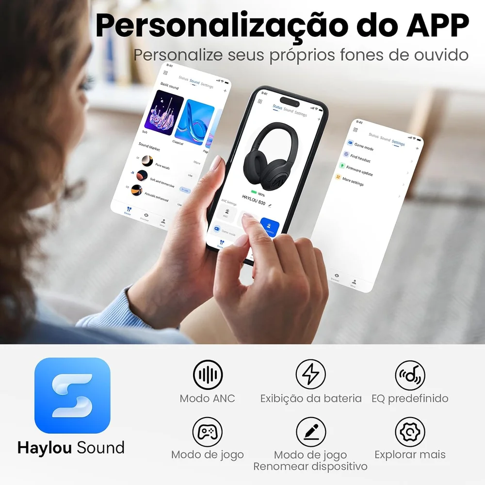 Imagem 3 de 5 do produto Fone De Ouvido Sem Fio Headphone Haylou S35 Anc Híbrido ( Dark Azul )