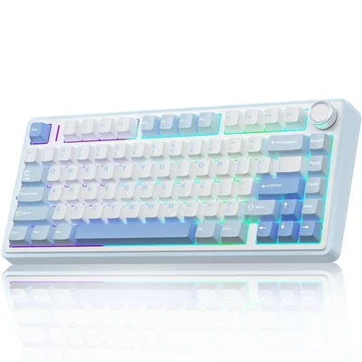 Teclado Mecânico Gamer Aula F75 Azul Marinho, 75% Sem Fio Bt5.0/2.4ghz/usb-c Hot-swappable RGB, Graywood V3 Switch