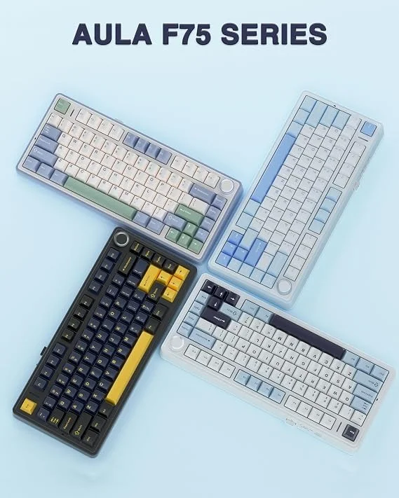 Imagem 3 de 5 do produto Teclado Mecânico Gamer Aula F75 Azul Marinho, 75% Sem Fio Bt5.0/2.4ghz/usb-c Hot-swappable RGB, Graywood V3 Switch