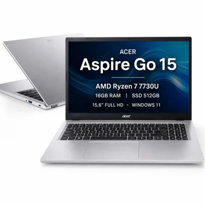 Notebook Acer Aspire Go 15 Ag15-42p-r917 Ryzen 7 7730u 16gb SSD 512gb 15,6" Full Hd WINDOWS 11 Pure Silver
