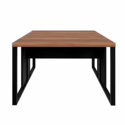 Plataforma De Trabalho Para 2 Pessoas 120cm Pés Metal Sem Gavetas Nogal Com Preto F5 Office