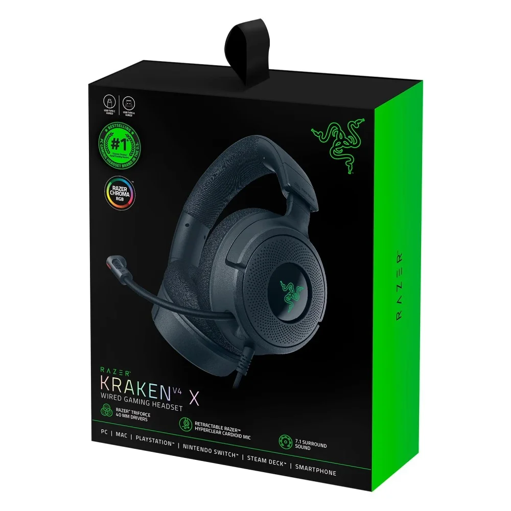 Headset Gamer Razer Kraken V4 X Rz04-05180100-r3u1 Usb-c Chroma RGB Som Surround 7.1 Microfone Preto Headset Gamer Razer Kraken V4 X Rz04-05180100-r3u1 Usb-c Chroma RGB Som Surround 7.1 Microfone Preto