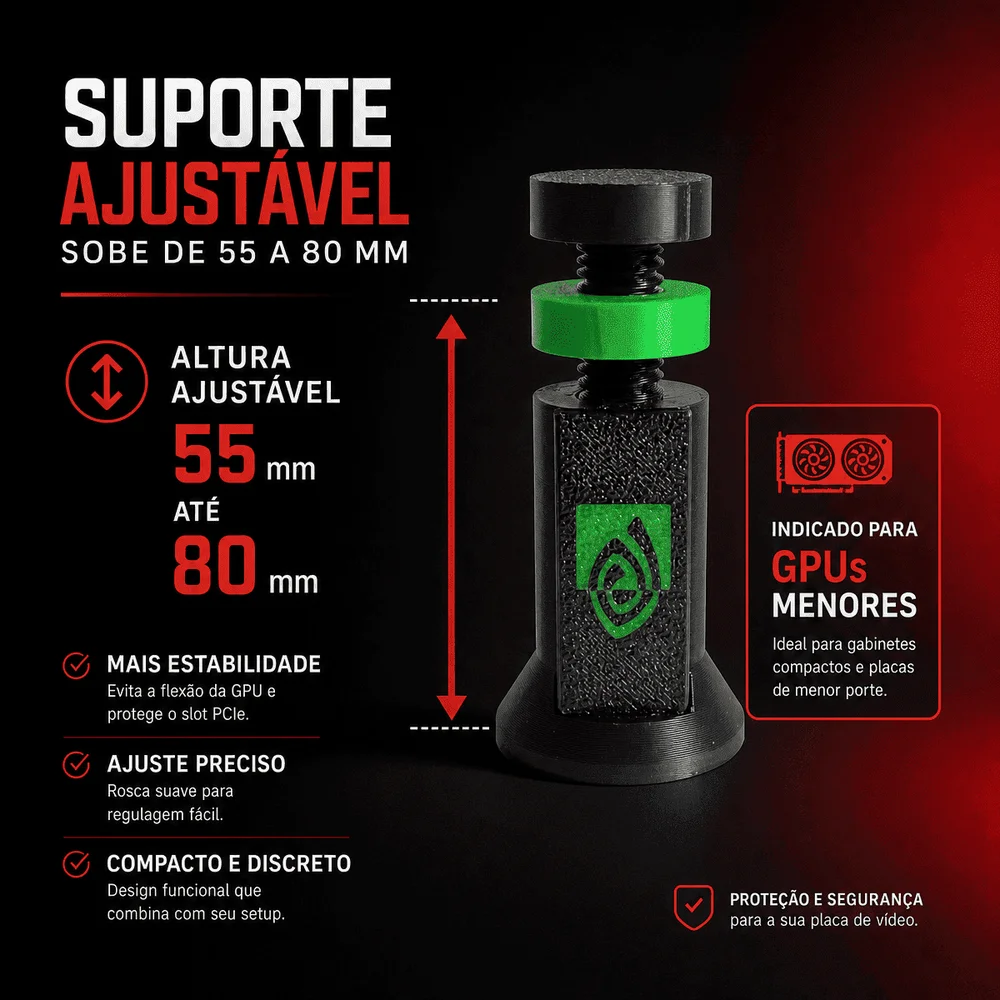 Suporte Placa De Vídeo Pequeno Ajustável De 5,5 A 8cm Nvidia Preto Suporte Placa De Vídeo Pequeno Ajustável De 5,5 A 8cm Nvidia Preto