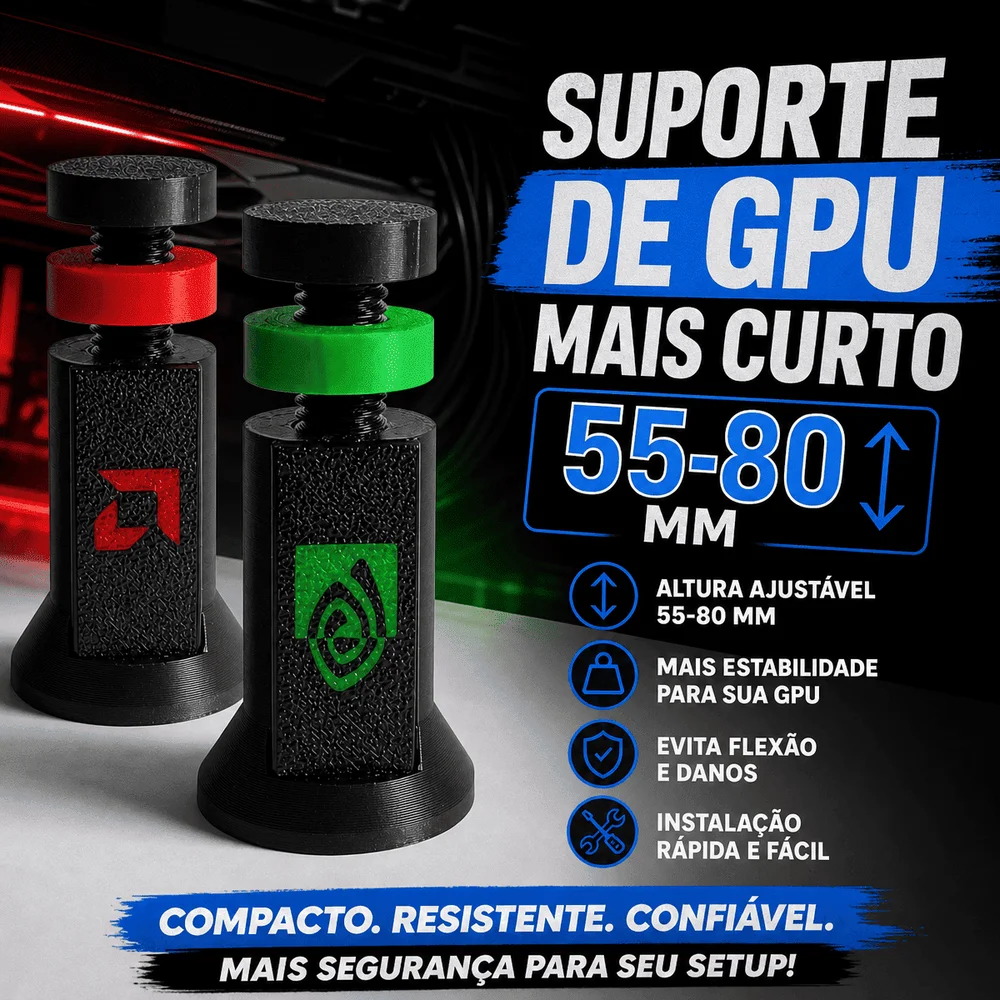 Suporte Placa De Vídeo Pequeno Ajustável De 5,5 A 8cm Nvidia Preto Suporte Placa De Vídeo Pequeno Ajustável De 5,5 A 8cm Nvidia Preto