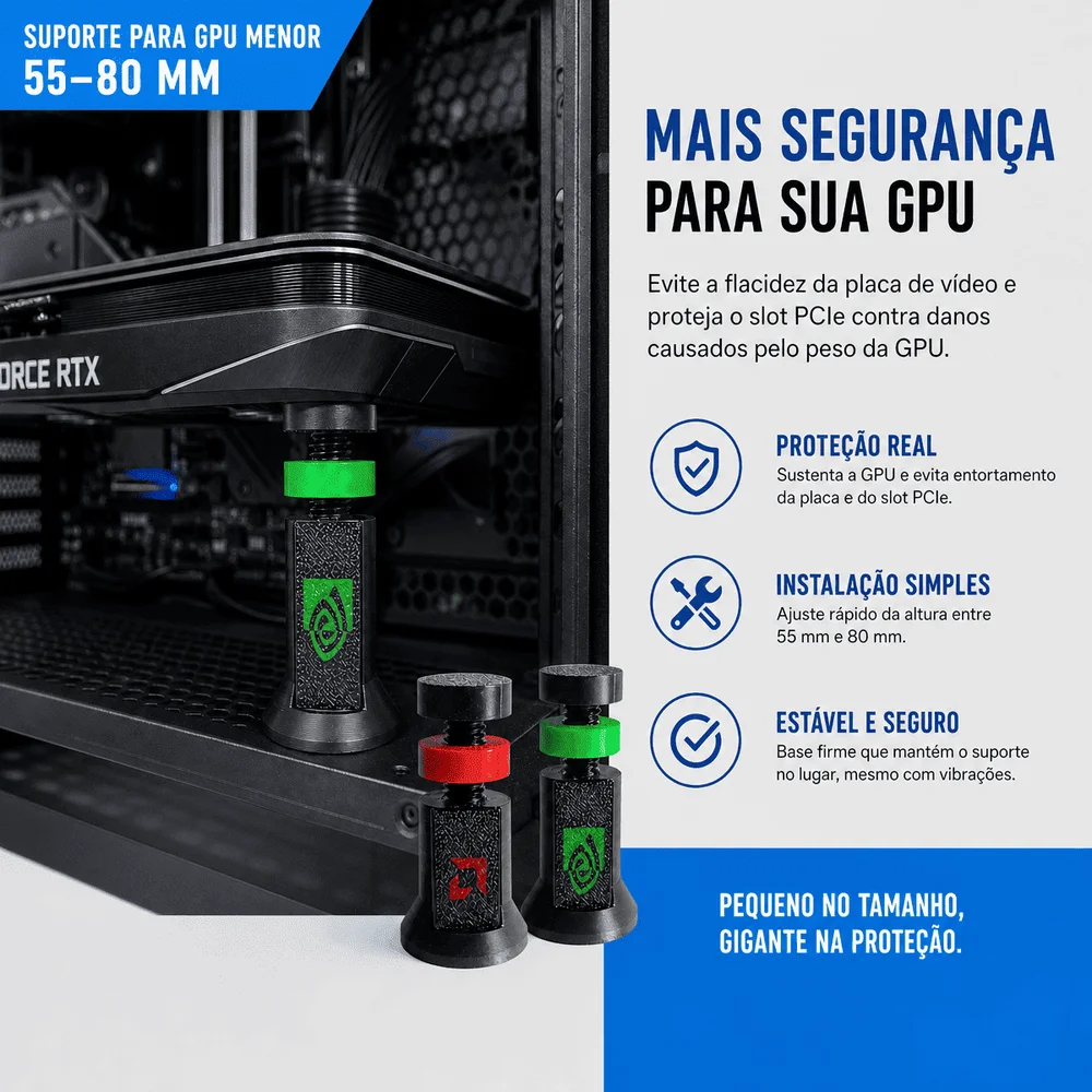 Imagem 3 de 5 do produto Suporte Placa De Vídeo Pequeno Ajustável De 5,5 A 8cm AMD Preto