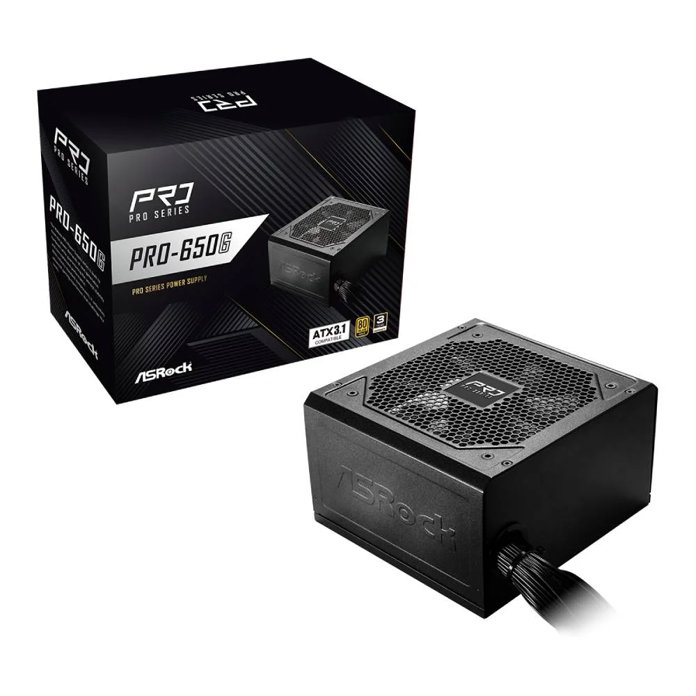 Fonte De Alimentação Asrock Pro 650w 80 Plus Gold C/ Cabo - Pro-650g Fonte De Alimentação Asrock Pro 650w 80 Plus Gold C/ Cabo - Pro-650g
