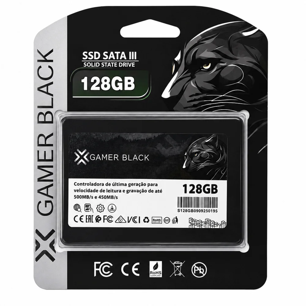 SSD Gamer Black 128GB, Sata Iii, 2.5", Leitura 500mb/s, Gravação 450mb/s, Preto