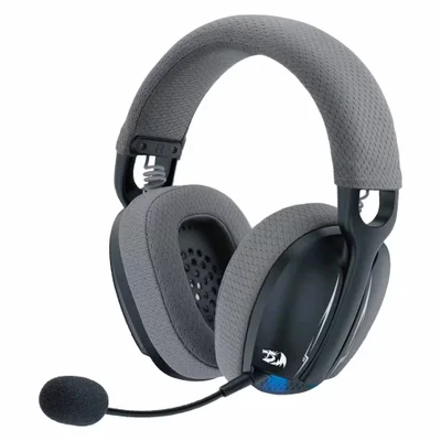 Headset Gamer Sem Fio Redragon Skuld Pro H878bg LED RGB Wireless Bluetooth 2.4ghz Microfone Preto Cinza