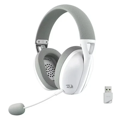 Headset Gamer Redragon Ire Pro H848 Wireless Tri-mode Bluetooth 2.4ghz Usb Branco Cinza Microfone Removível Áudio Imersivo