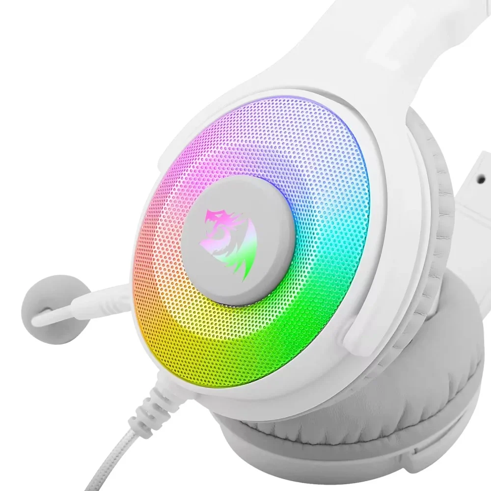 Imagem 2 de 5 do produto Headset Gamer Redragon Pandora H350w-RGB Usb Branco Iluminação RGB Conector P3 Usb Áudio Estéreo Com Microfone Ajustável