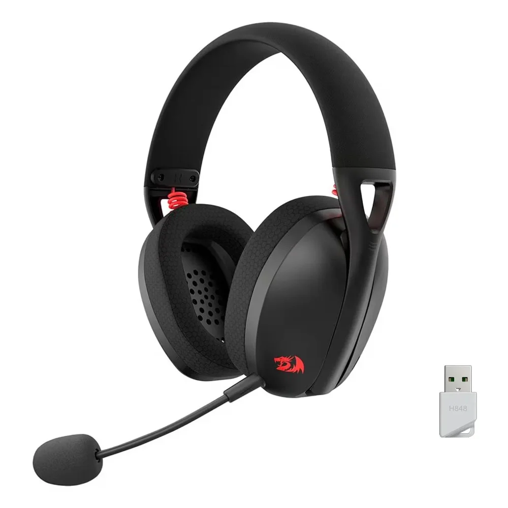 Headset Gamer Redragon Ire Pro H848 Wireless Tri-mode Bluetooth 2.4ghz Usb Preto Surround Áudio Microfone Removível Headset Gamer Redragon Ire Pro H848 Wireless Tri-mode Bluetooth 2.4ghz Usb Preto Surround Áudio Microfone Removível