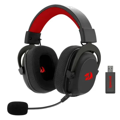 Headset Gamer Redragon Zeus Pro H120-RGB Sem Fio Bluetooth 2.4ghz Surround 7.1 Microfone Removível Preto