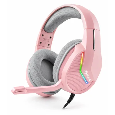 Headset Gamer Marvo Tactic 40 H8618-pk Usb Iluminação RGB Microfone Ajustável Som Estéreo Rosa