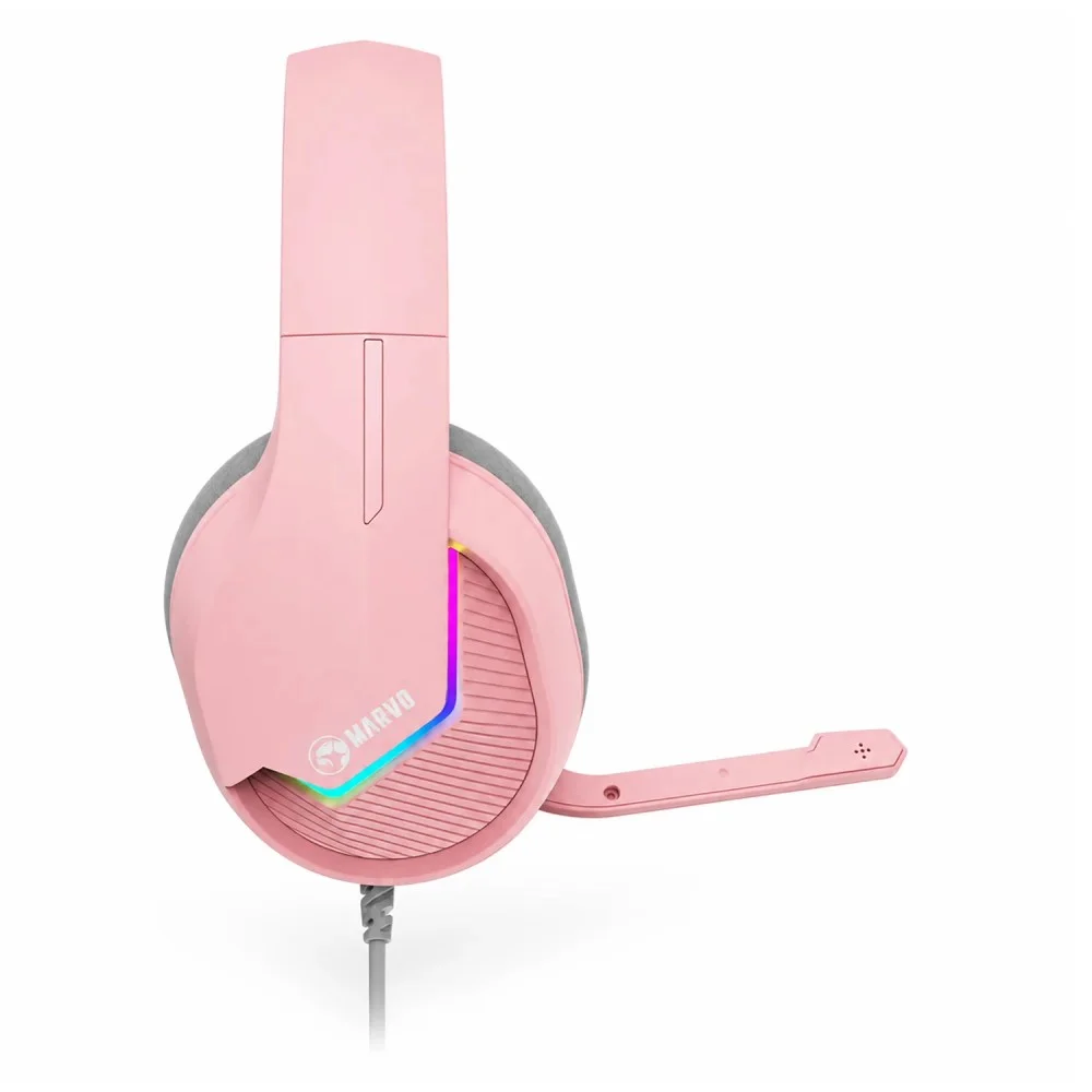 Imagem 4 de 4 do produto Headset Gamer Marvo Tactic 40 H8618-pk Usb Iluminação RGB Microfone Ajustável Som Estéreo Rosa