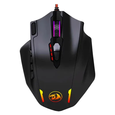 Mouse Gamer Redragon Impact M908 12400 Dpi RGB Usb 18 Botões Programáveis Sensor Pixart Preto