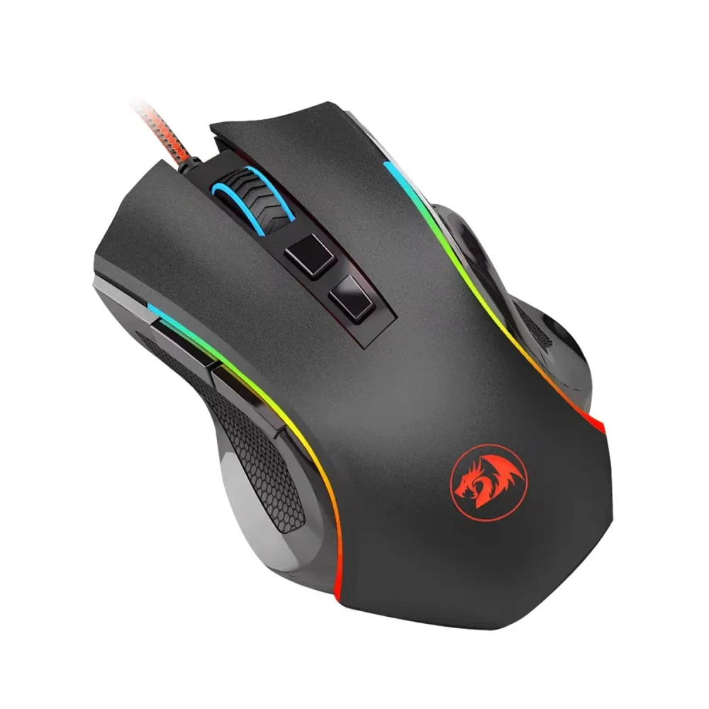 Mouse Gamer Redragon M607 Griffin RGB 7200 Dpi Usb Sensor Pixart Botões Programáveis Ergonômico Preto