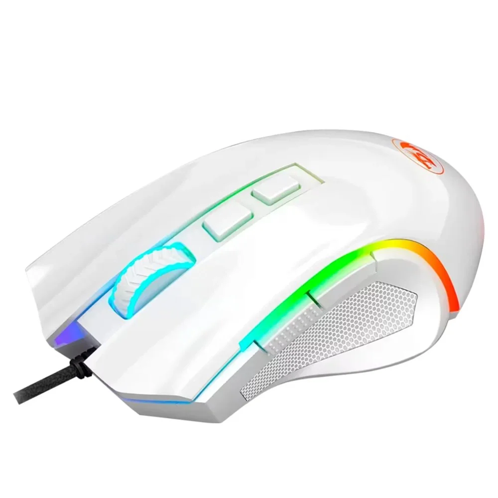 Imagem 2 de 5 do produto Mouse Gamer Redragon Griffin M607w RGB 7200 Dpi Usb Branco Sensor Pixart Ergonômico 7 Botões Programáveis
